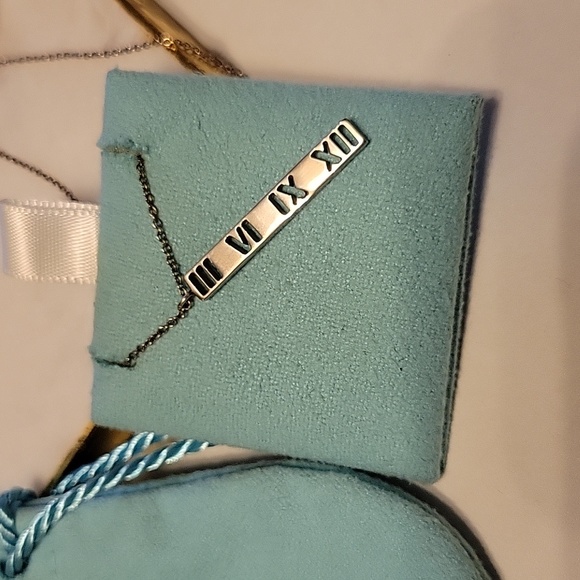 Tiffany & Co. Sterling Silver Atlas Bar Roman Numeral Pendant Necklace - Picture 2 of 5